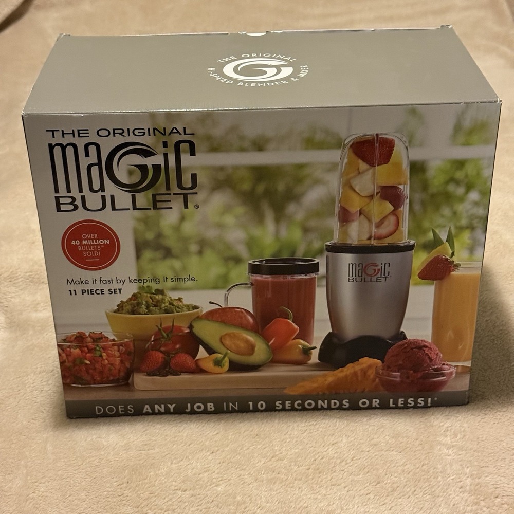 NEW The Original Magic Bullet 11 Piece Set Blender & Mixer, Silver Chop Mince